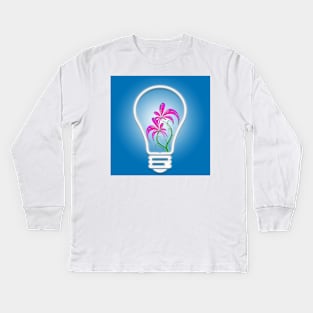 A blue bulb with a digital flower inside Kids Long Sleeve T-Shirt